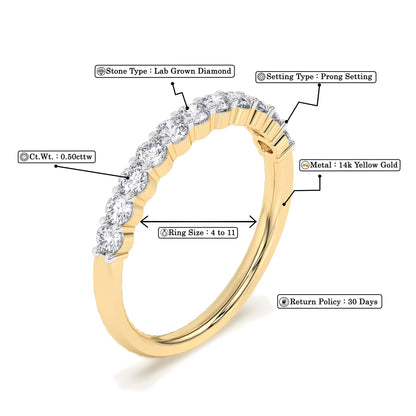 Women’s 0.50 Ct Diamond Half Eternity Wedding Band in 14K Yellow Gold