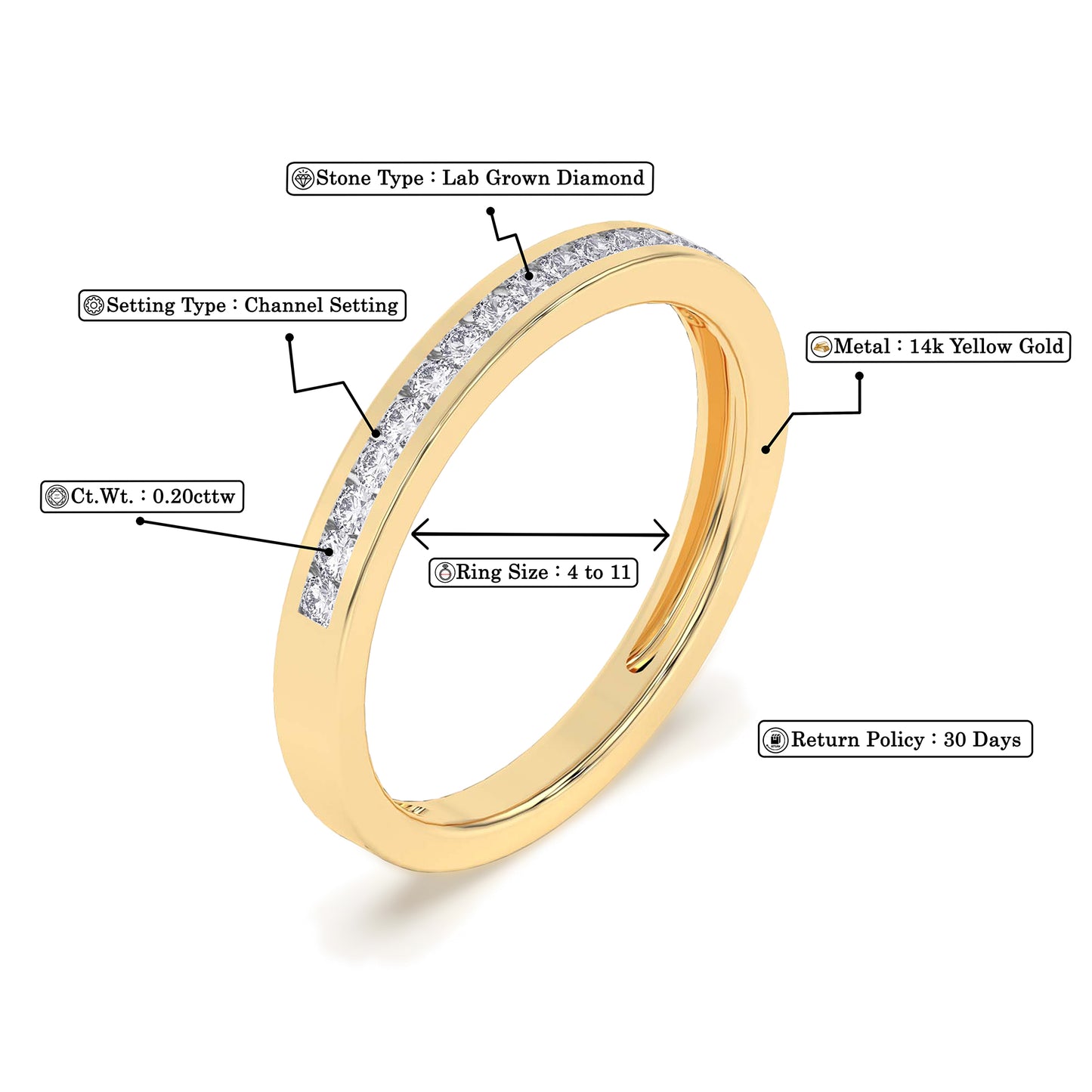Women’s 0.20 Ct Diamond Half Eternity Stackable Wedding Band in 14K Yellow Gold