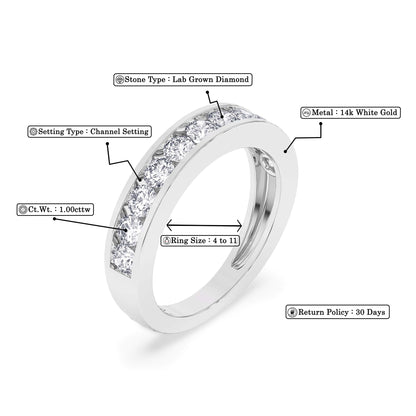 Women’s 1 Ct Diamond Half Eternity Wedding Band in 14K White Gold