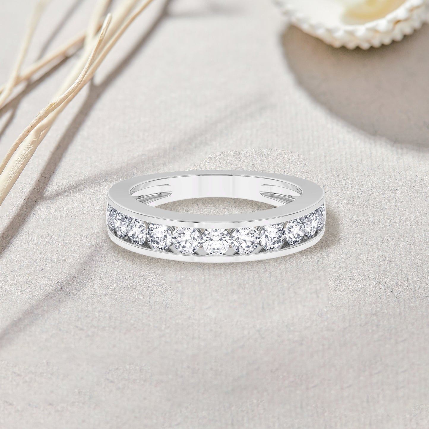 Women’s 1 Ct Diamond Half Eternity Wedding Band in 14K White Gold