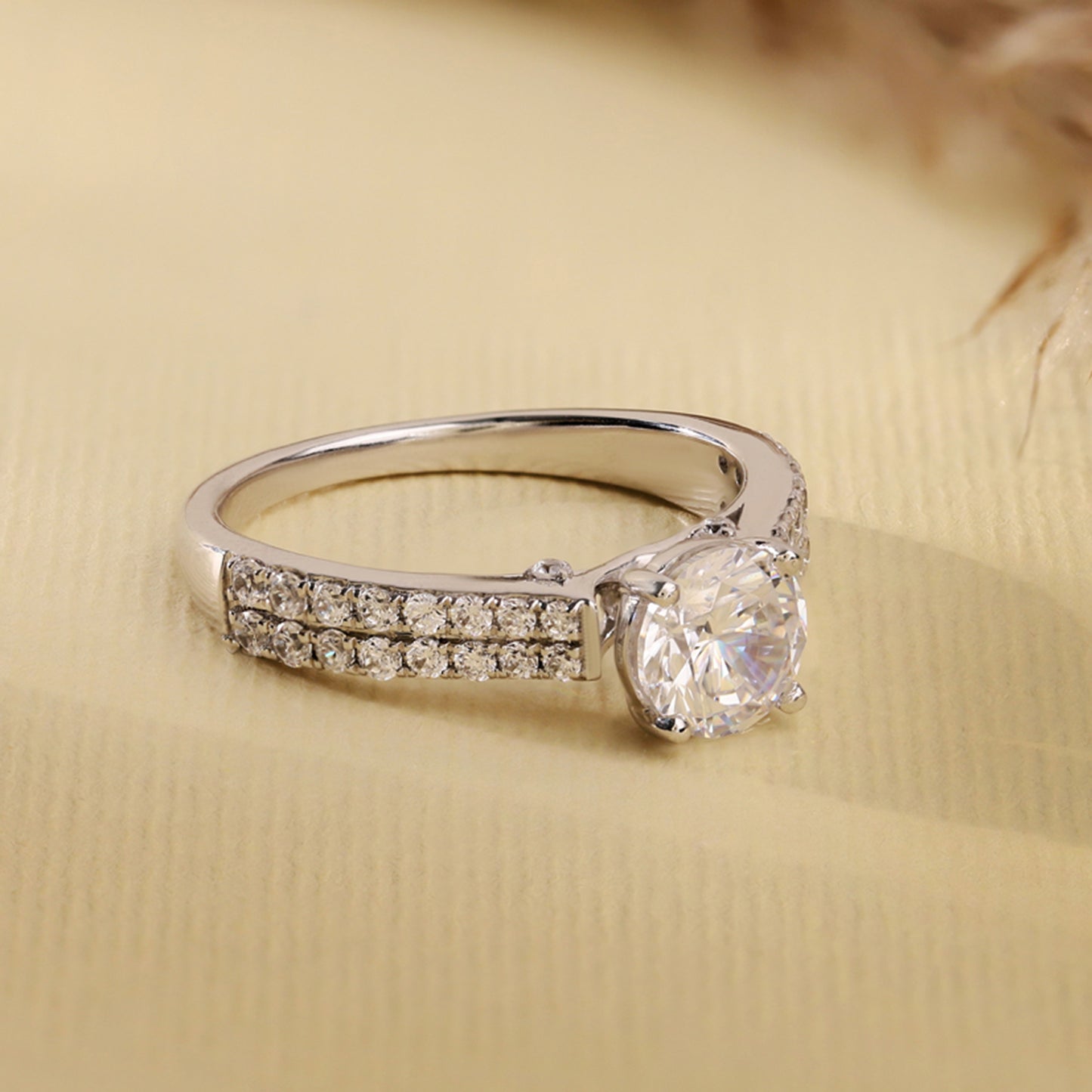 1.45 CT 925 Sterling Silver Solitaire with Accent Women's Engagement Ring