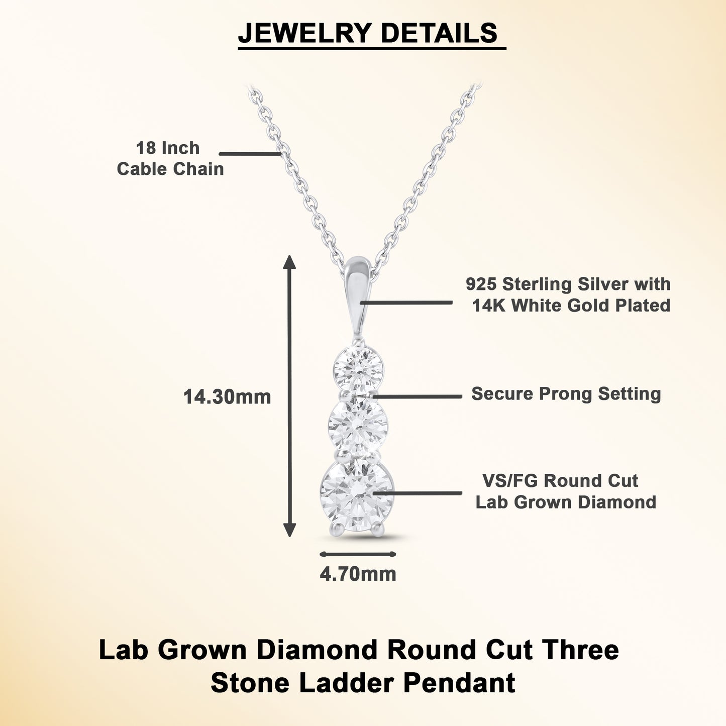 1 Ct Lab Grown Diamond White Gold Plated Journey Ladder Pendant Necklace