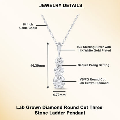 1 Ct Lab Grown Diamond White Gold Plated Journey Ladder Pendant Necklace