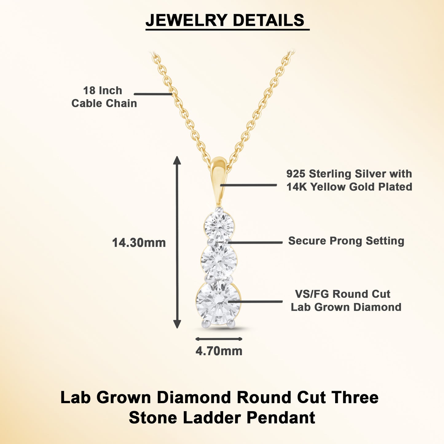 1 Ct Lab Grown Diamond Yellow Gold Plated Journey Ladder Pendant Necklace