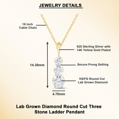 1 Ct Lab Grown Diamond Yellow Gold Plated Journey Ladder Pendant Necklace