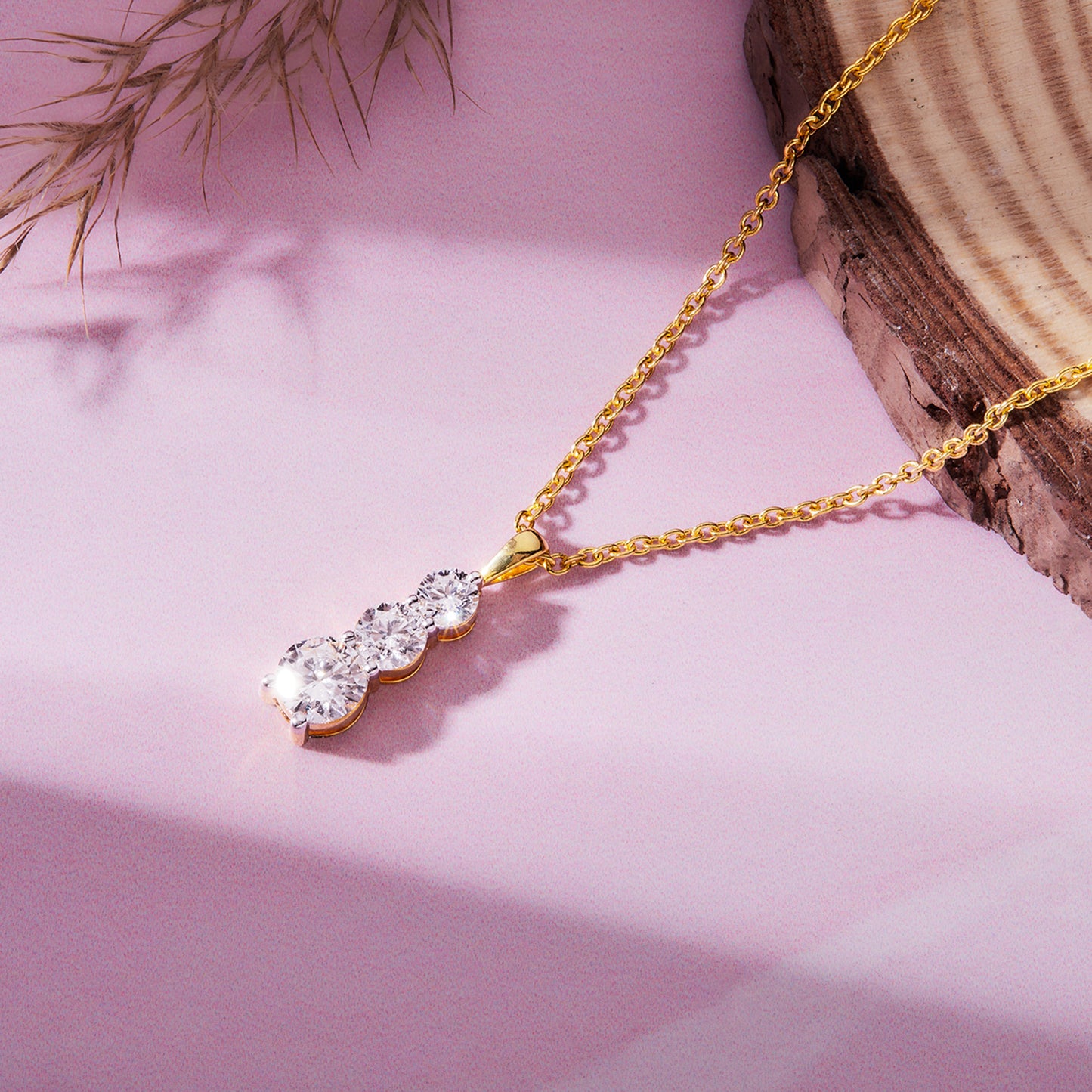 1 Ct Lab Grown Diamond Yellow Gold Plated Journey Ladder Pendant Necklace
