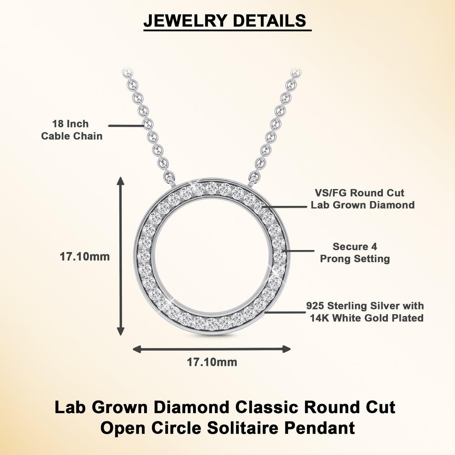 0.32 Ct Lab Grown Diamond Open Circle Pendant Necklace