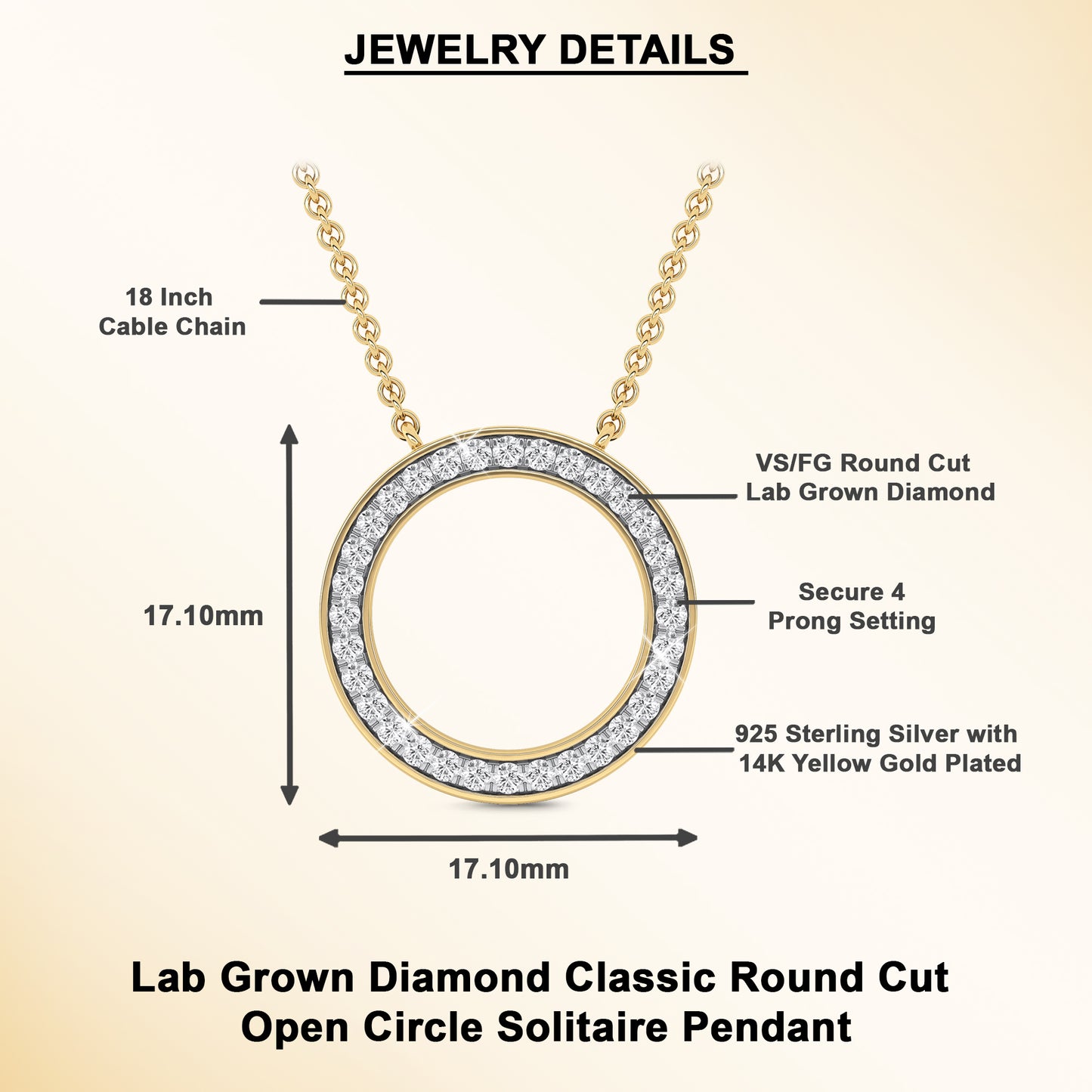 0.32 Ct Lab Grown Diamond Open Circle Pendant Necklace