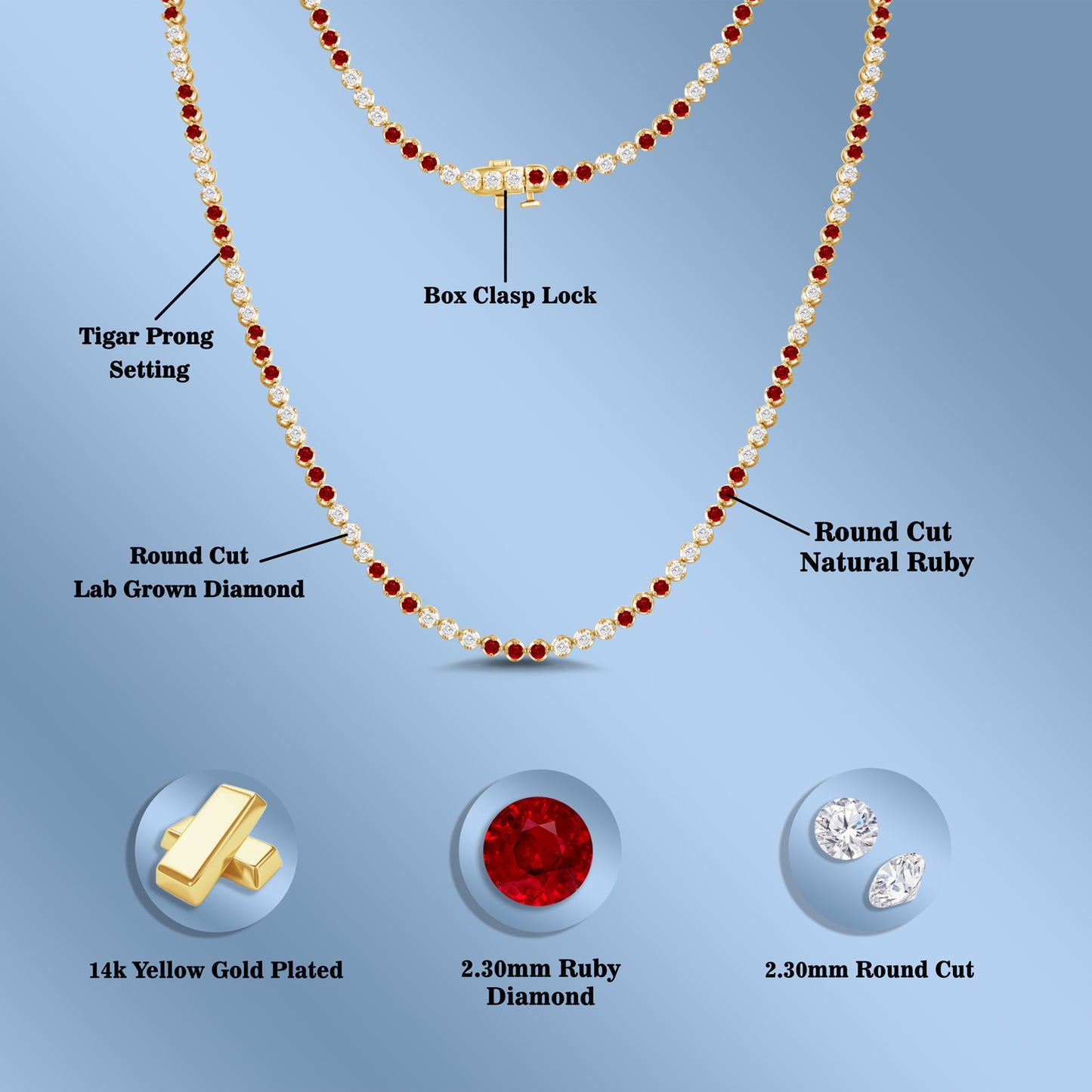6.70 Cttw 925 Silver Round Cut Lab Grown Alternative Diamond Ruby Tennis Necklace