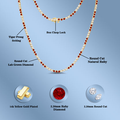 6.70 Cttw 925 Silver Round Cut Lab Grown Alternative Diamond Ruby Tennis Necklace