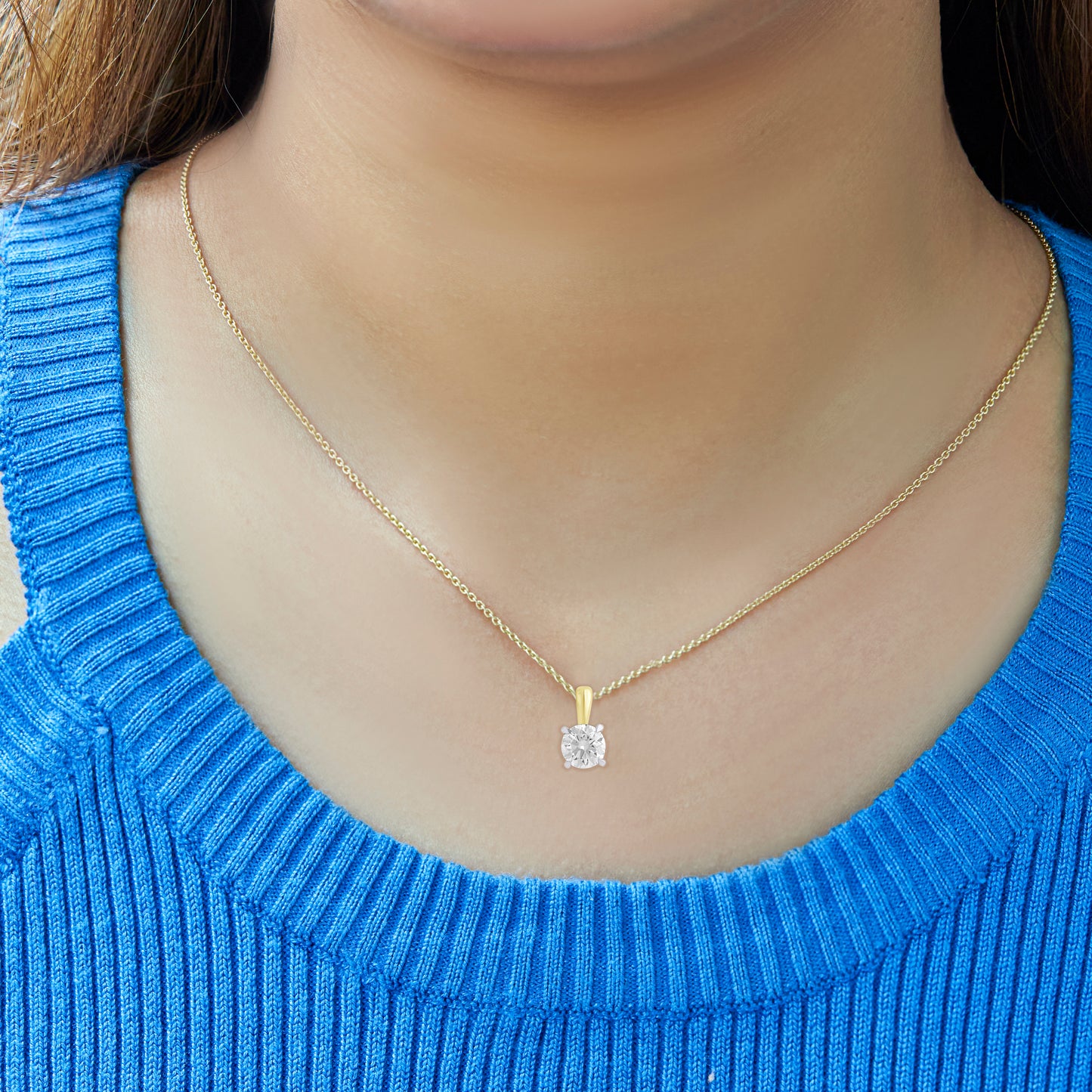 0.5 to 1 Ct Round Cut Lab Grown Diamond Solitaire Pendant Necklace in 14K Gold