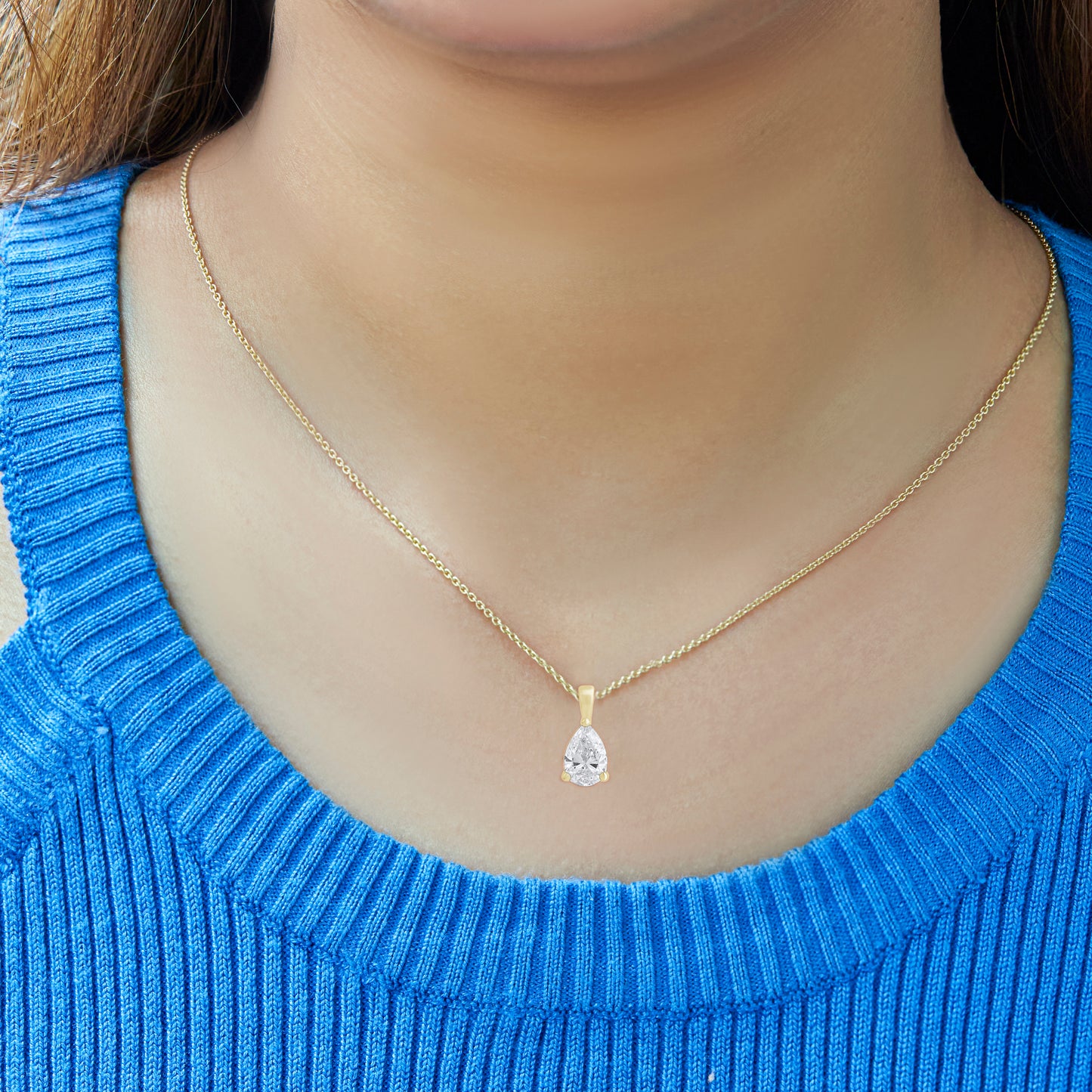 14k Gold 1-0.50 Ct Pear Cut Solitaire Pendant Necklace