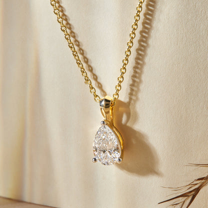 14k Gold 1-0.50 Ct Pear Cut Solitaire Pendant Necklace
