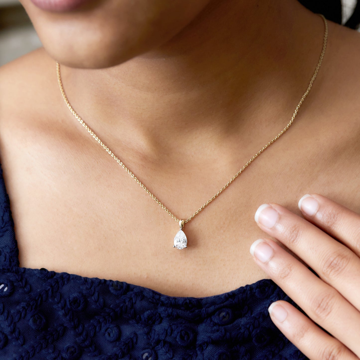 14k Gold 1-0.50 Ct Pear Cut Solitaire Pendant Necklace
