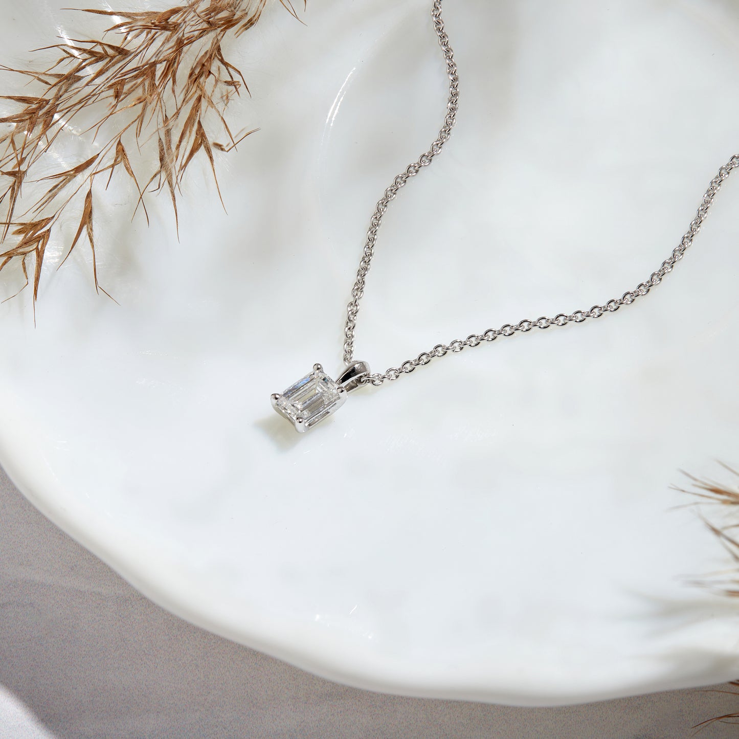 0.50 Ct Emerald Cut Diamond Solitaire Necklace in 14K Gold