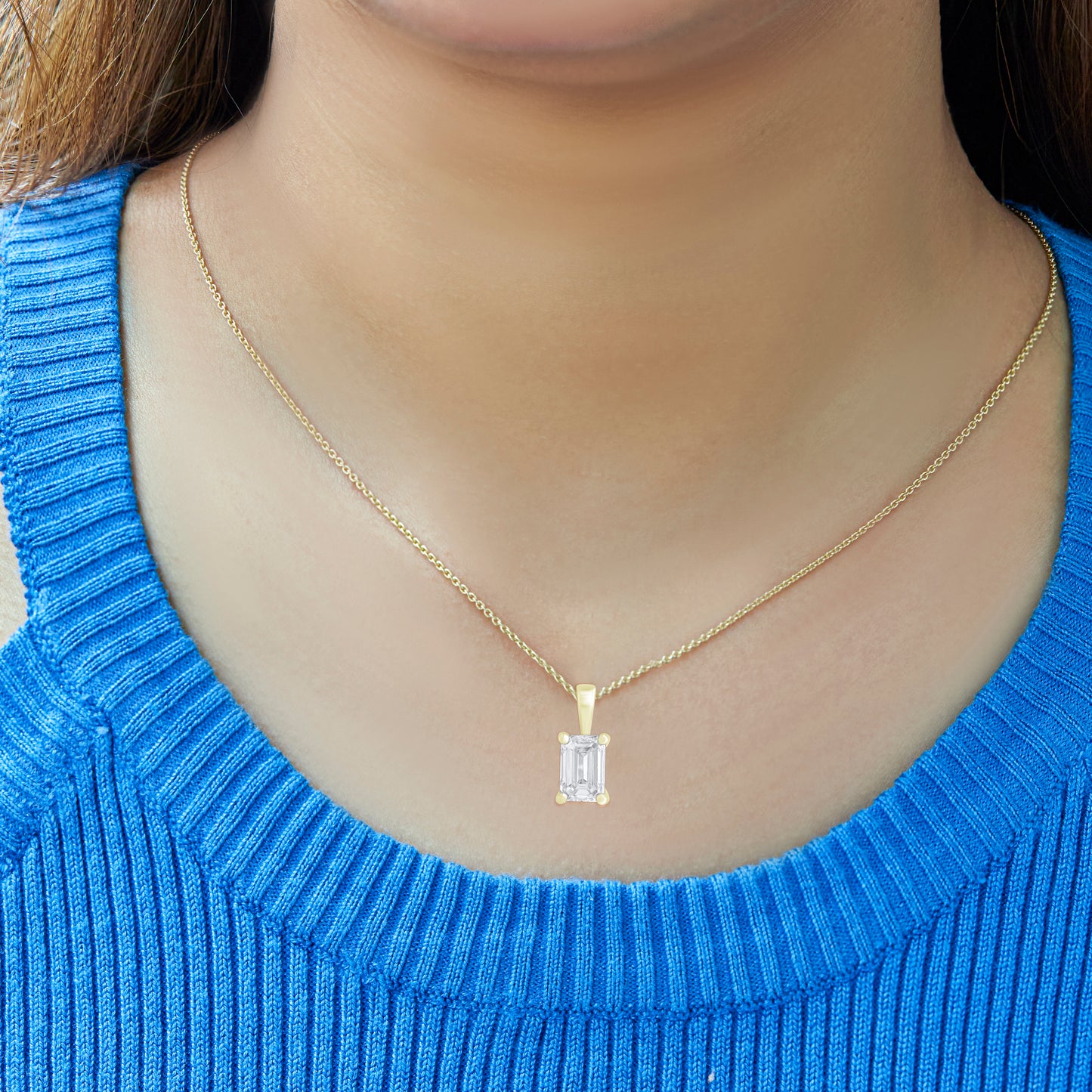 0.50 Ct Emerald Cut Diamond Solitaire Necklace in 14K Gold
