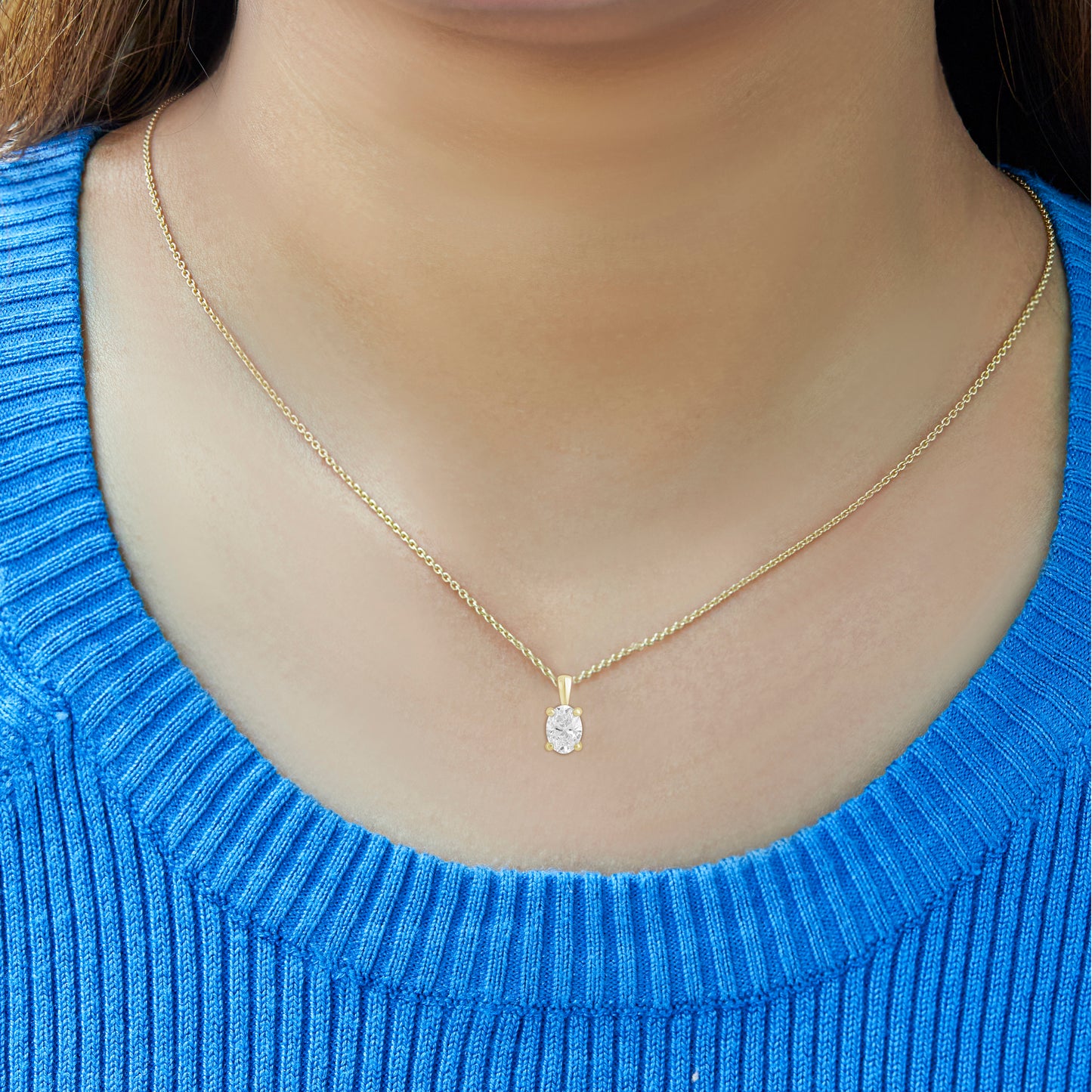 14k Gold 1-0.50 Ct Oval Cut Solitaire Pendant Necklace