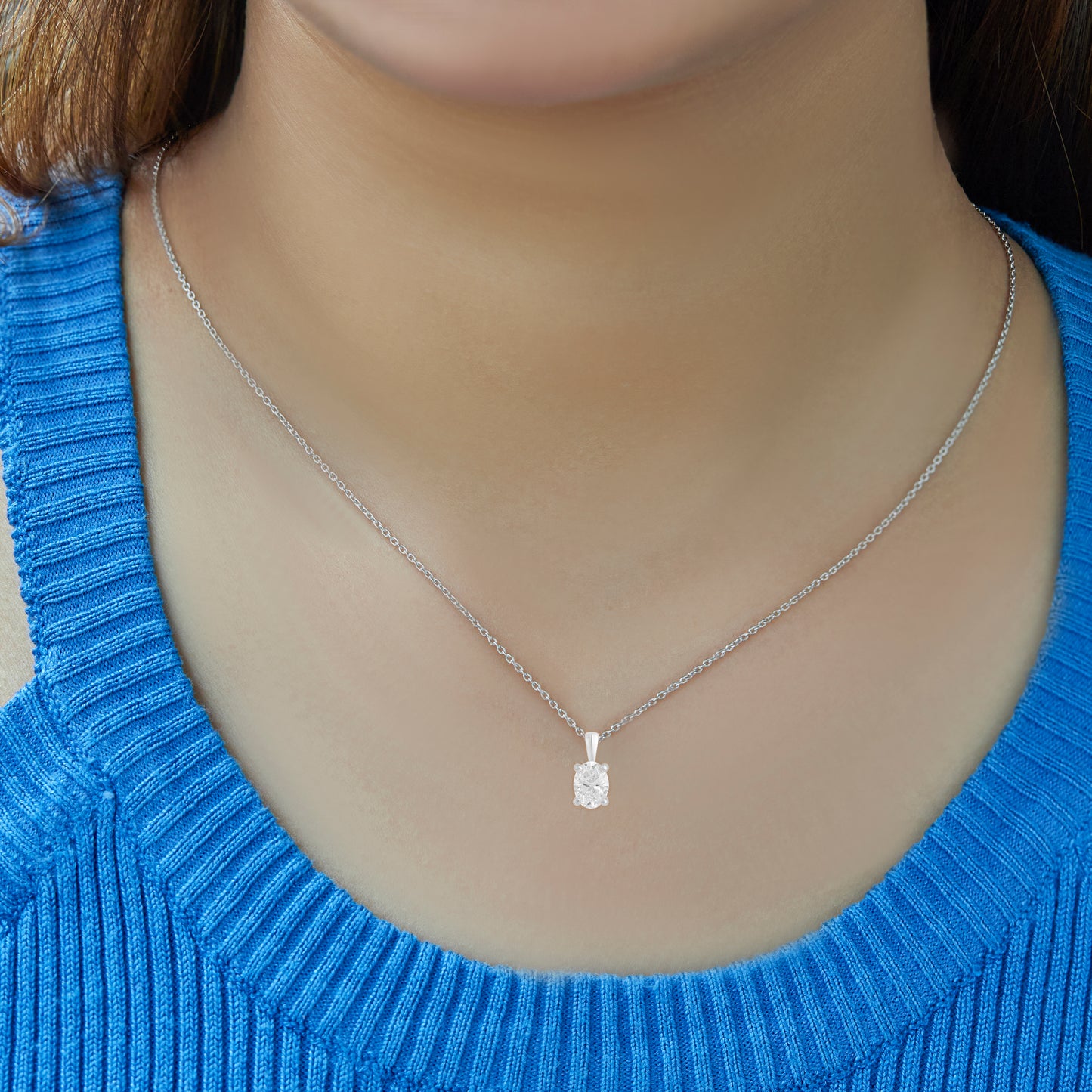 14k Gold 1-0.50 Ct Oval Cut Solitaire Pendant Necklace