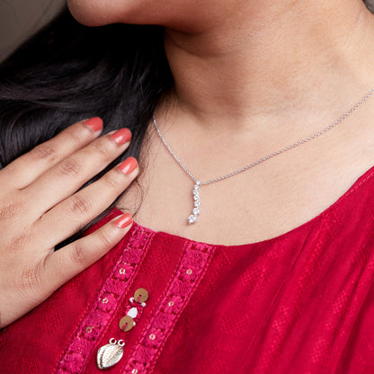 0.75 Ct Diamond 925 Silver 7 Stone Journey Pendant Necklace