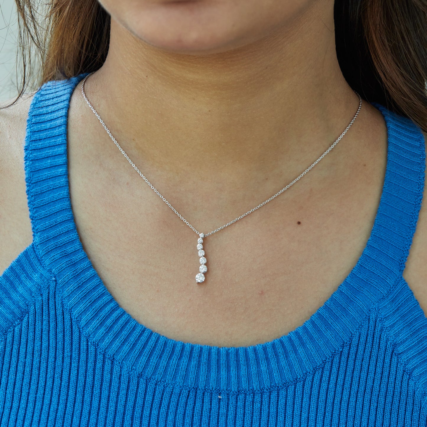 0.75 Ct Diamond 925 Silver 7 Stone Journey Pendant Necklace