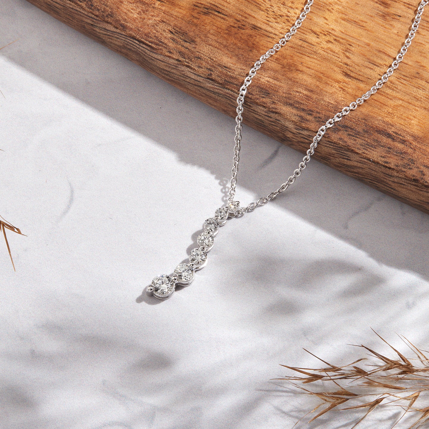 0.75 Ct Diamond 925 Silver 7 Stone Journey Pendant Necklace