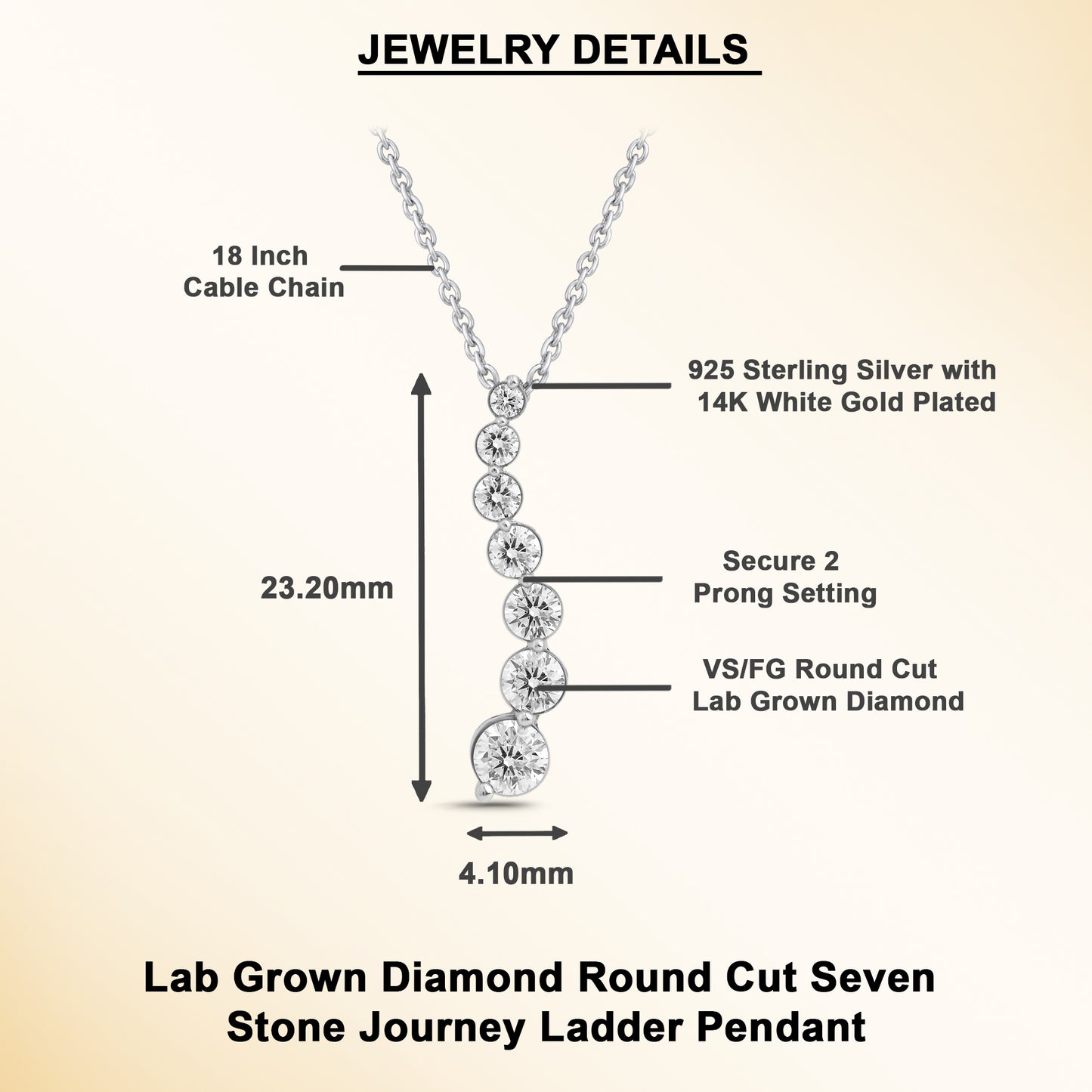 0.75 Ct Diamond 925 Silver 7 Stone Journey Pendant Necklace