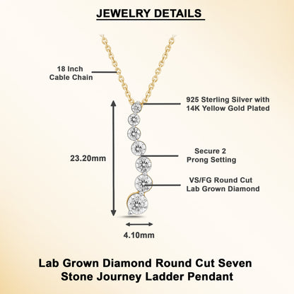 0.75 Ct Diamond 925 Silver 7 Stone Journey Pendant Necklace