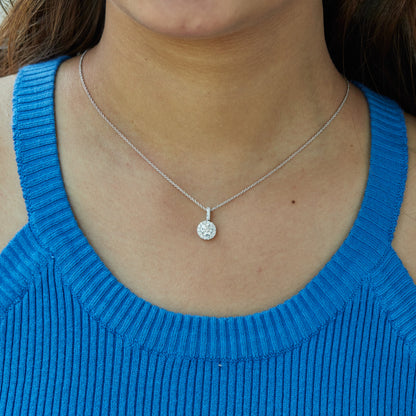 14k White/Yellow Gold 1-0.50 Ct Round Halo Pendant Necklace