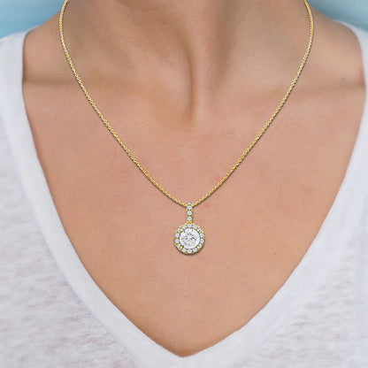 14k White/Yellow Gold 1-0.50 Ct Round Halo Pendant Necklace