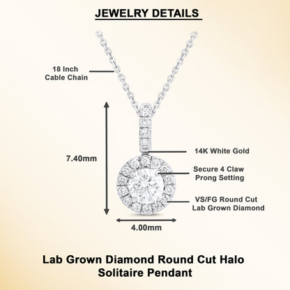 14k White/Yellow Gold 1-0.50 Ct Round Halo Pendant Necklace
