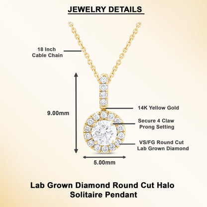 14k White/Yellow Gold 1-0.50 Ct Round Halo Pendant Necklace
