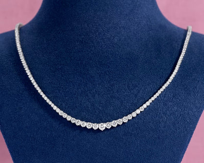 10K White Gold Graduated Tennis Necklace 7 Ct Round Diamonds
