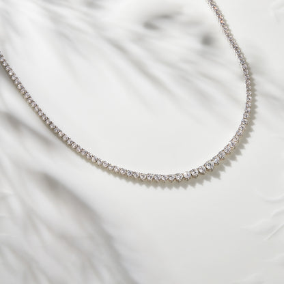 14K White Gold Graduated Tennis Necklace 7 Ct Round Diamond