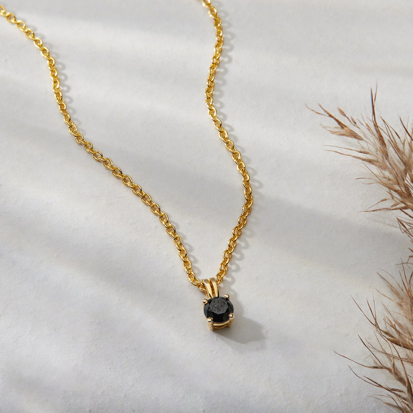 4 Prong Setting Round Black Diamond Solitaire Pendant Necklace