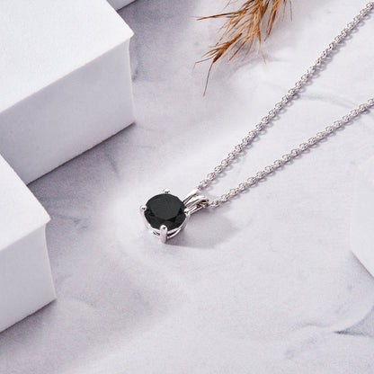 4 Prong Setting Round Black Diamond Solitaire Pendant Necklace