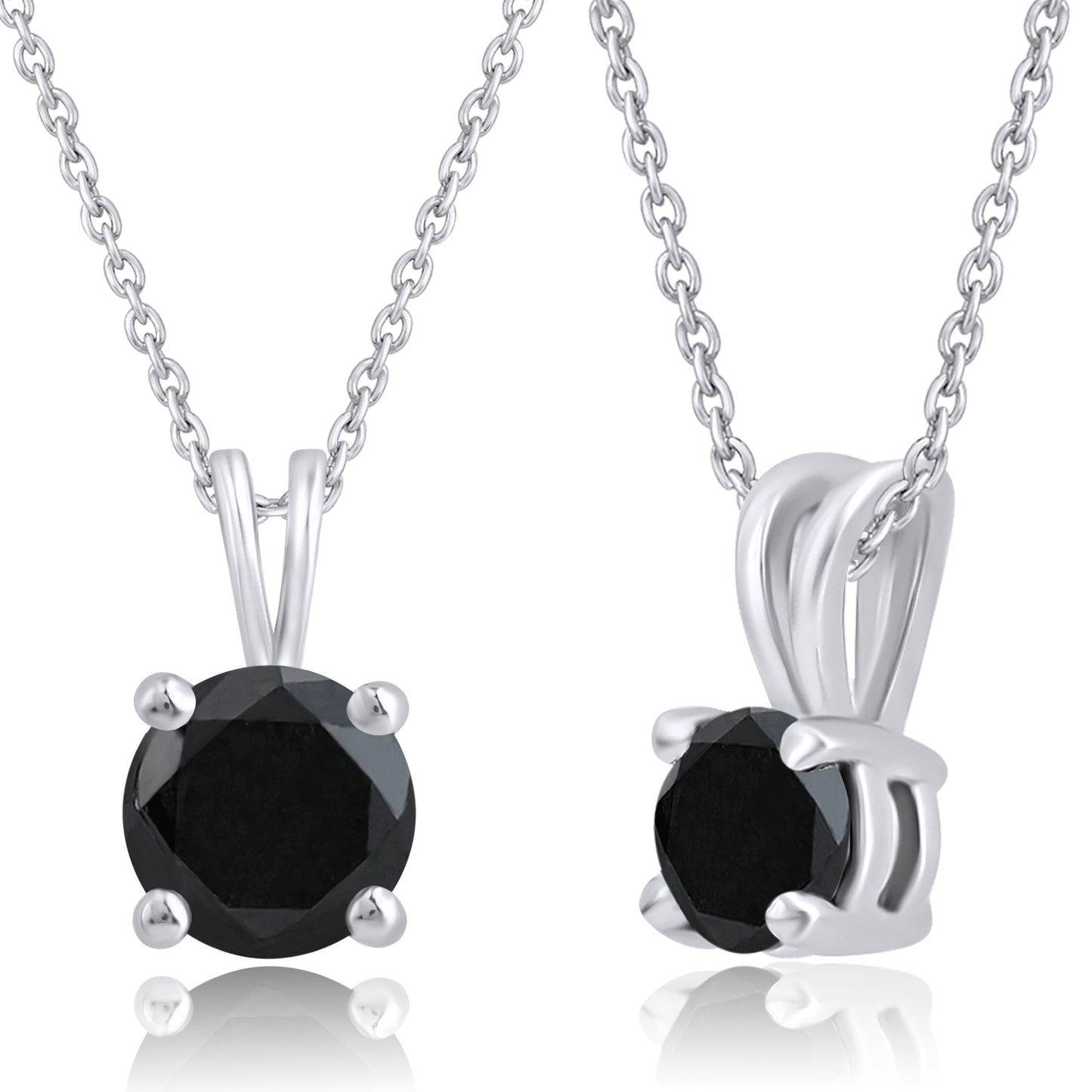 4 Prong Setting Round Black Diamond Solitaire Pendant Necklace