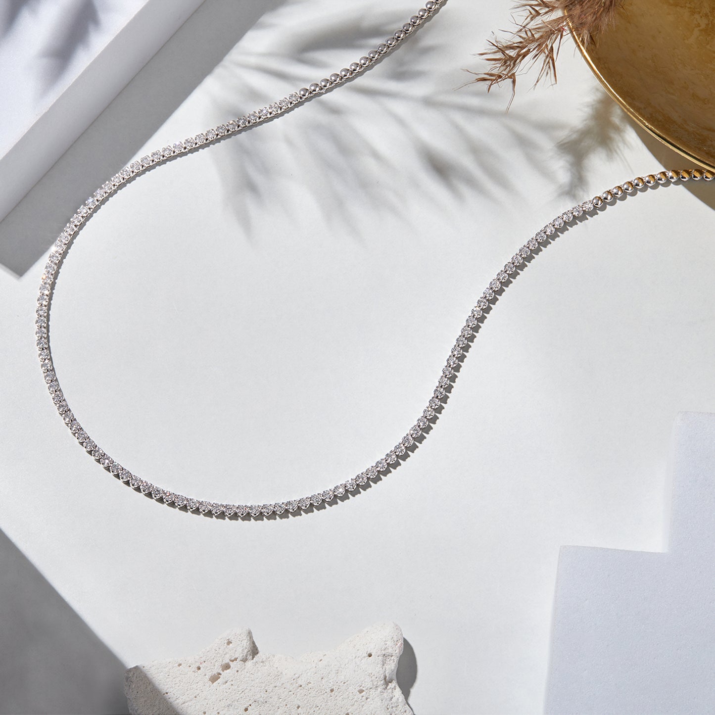 925 Silver 14K White Gold Plated Lab Grown Diamond Tennis Necklace