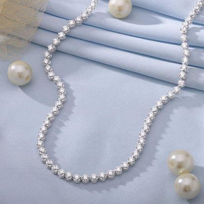 14K White Gold Round Cut Diamond Tennis Necklace
