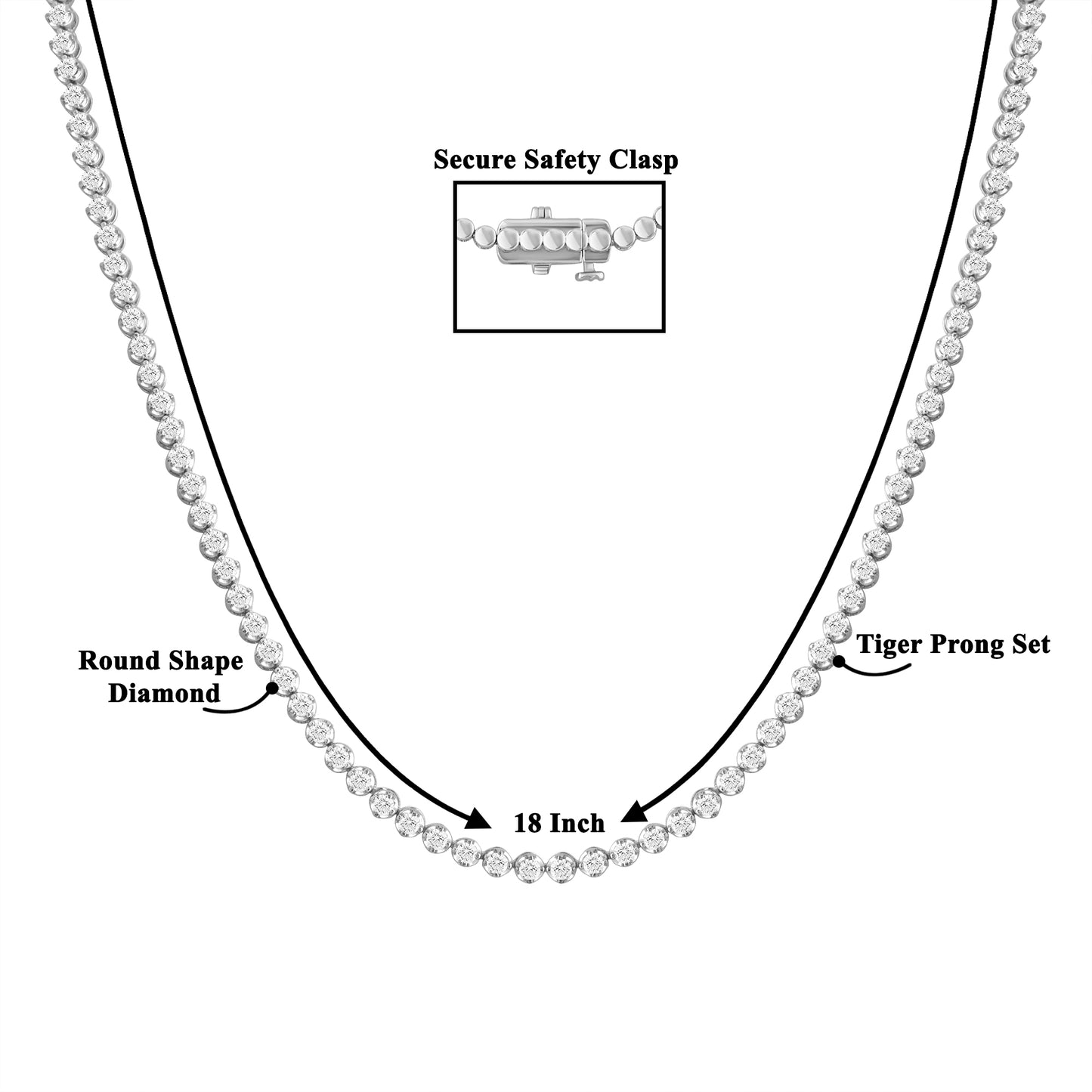 925 Silver 14K White Gold Plated Lab Grown Diamond Tennis Necklace