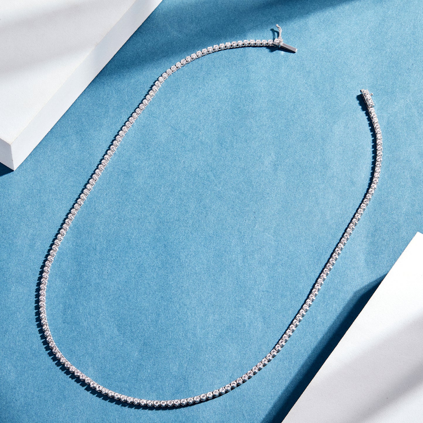 925 Silver 14K White Gold Plated Lab Grown Diamond Tennis Necklace