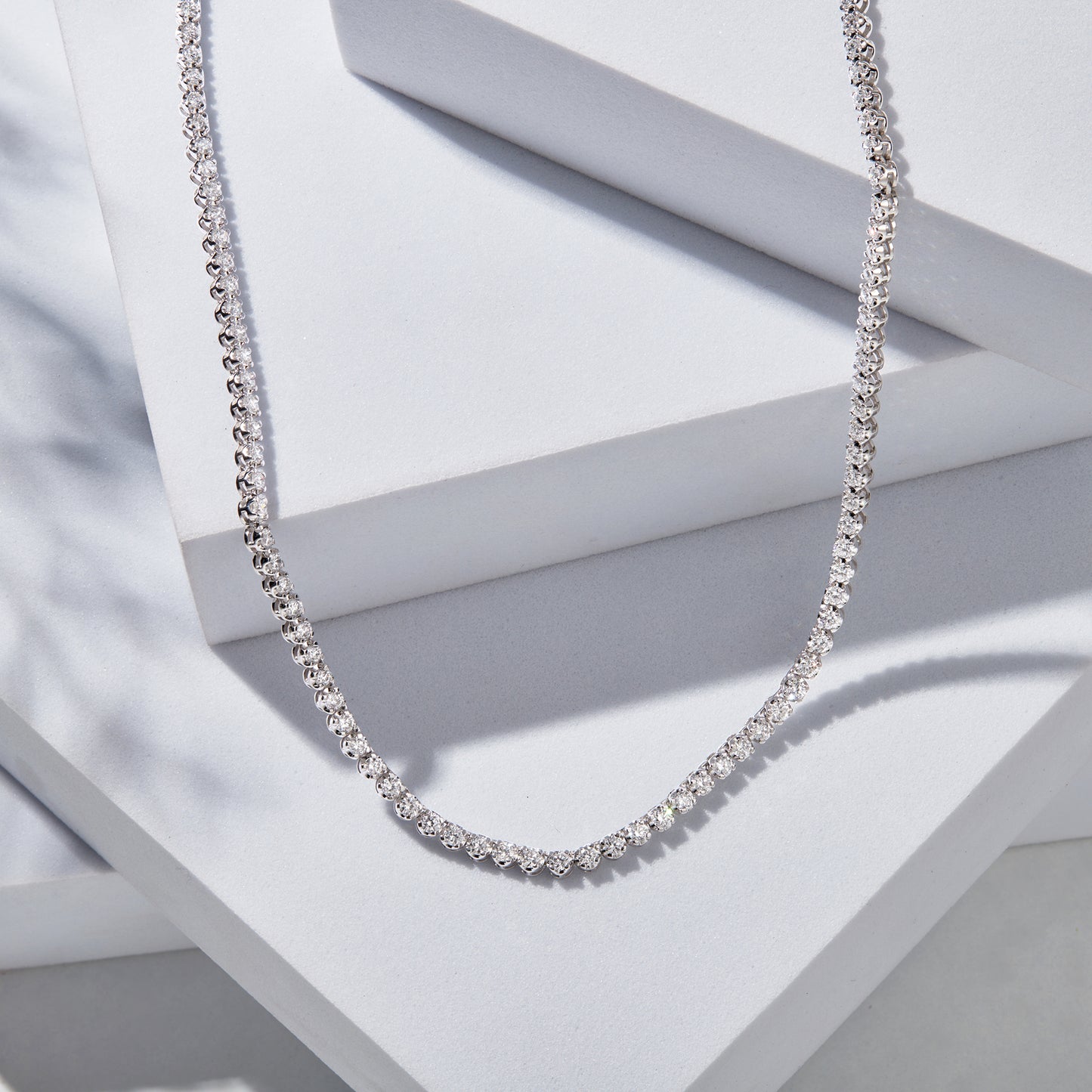 10K White Gold 5 Ct Round Cut Diamond Tennis Necklace