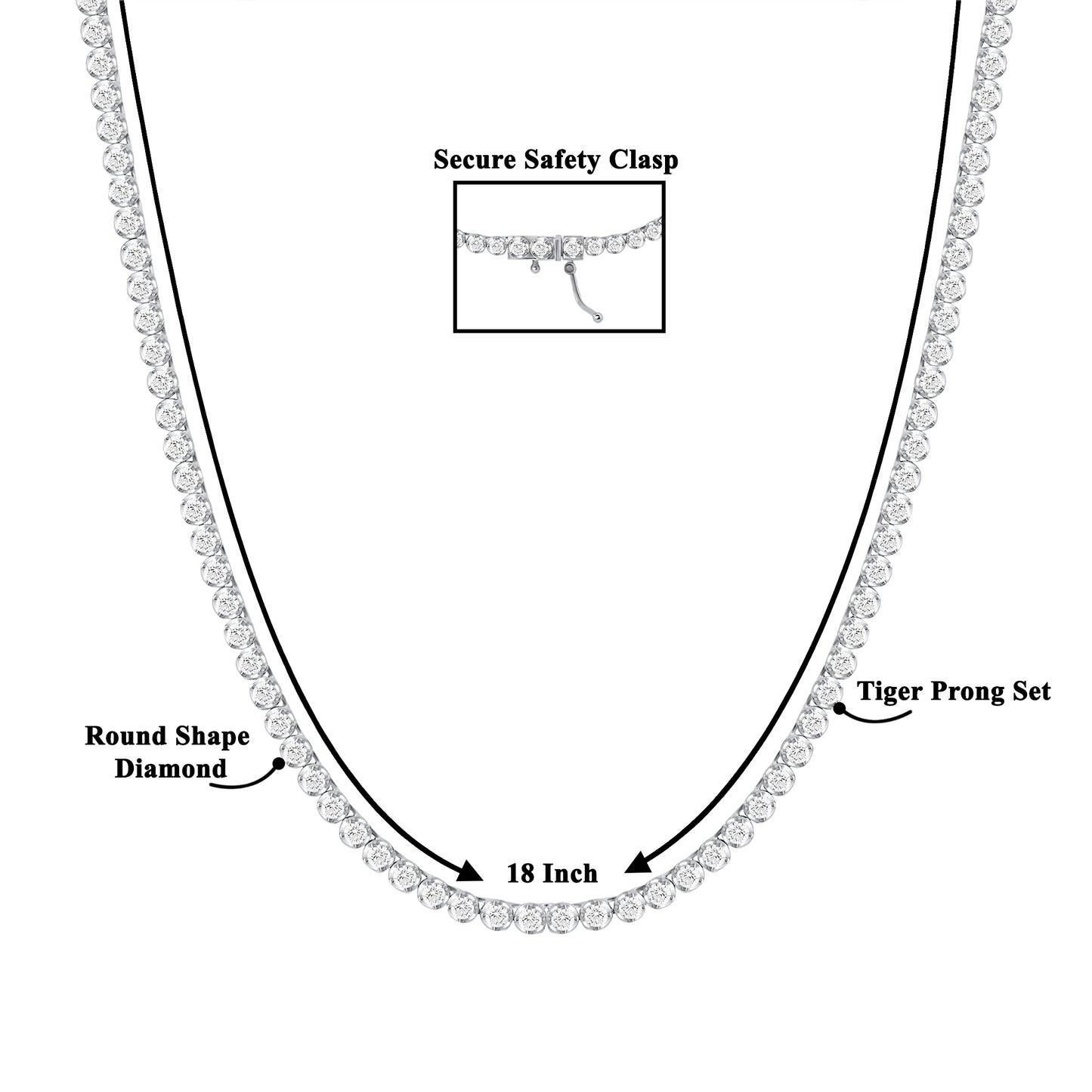 10K White Gold 5 Ct Round Cut Diamond Tennis Necklace