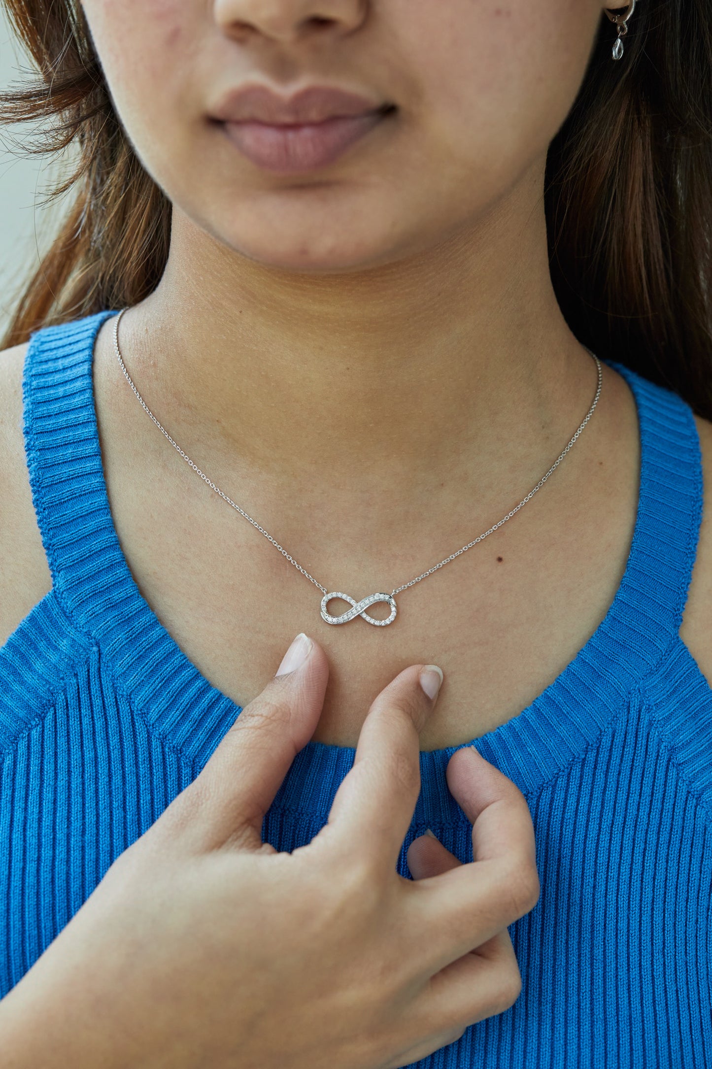 0.25 Ct Diamond 925 Silver White Gold Plated Infinity Pendant Necklace