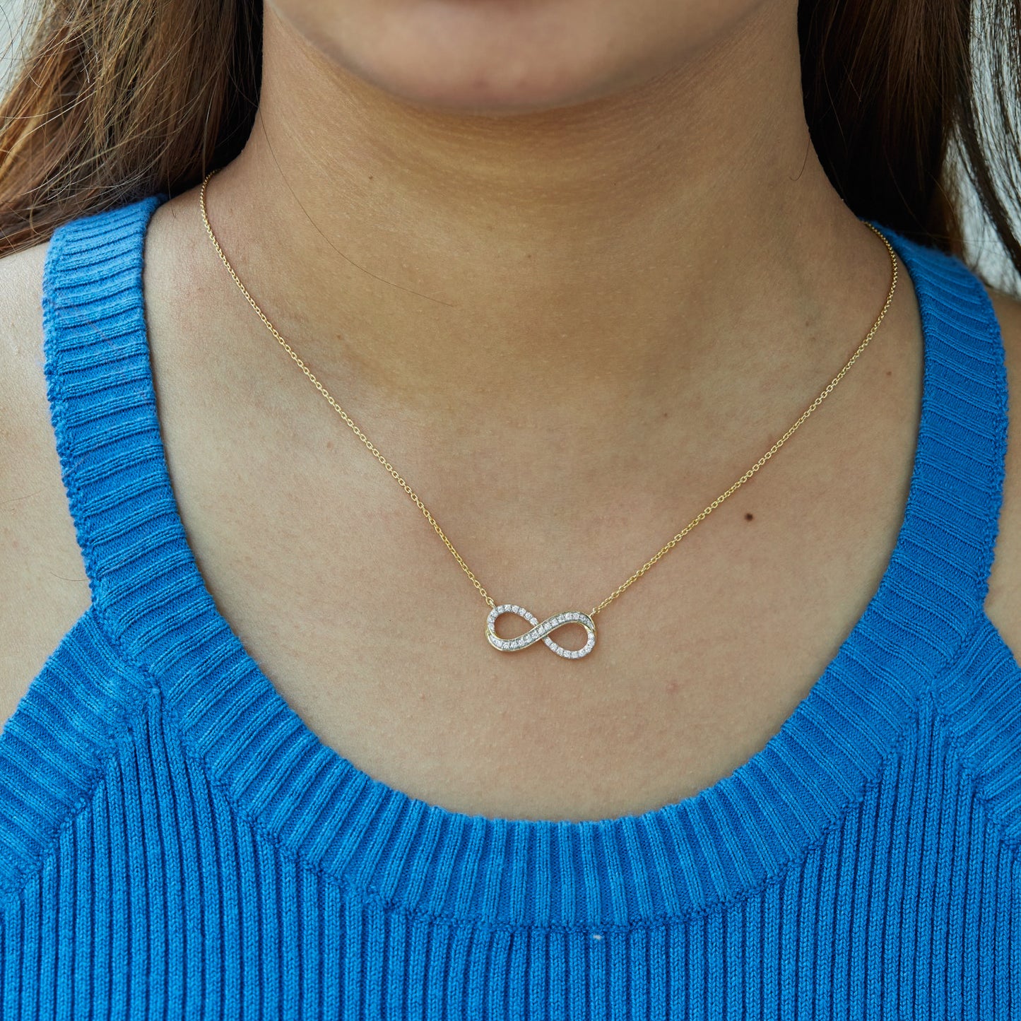 0.25 Ct Diamond 925 Silver Yellow Gold Plated Infinity Pendant Necklace