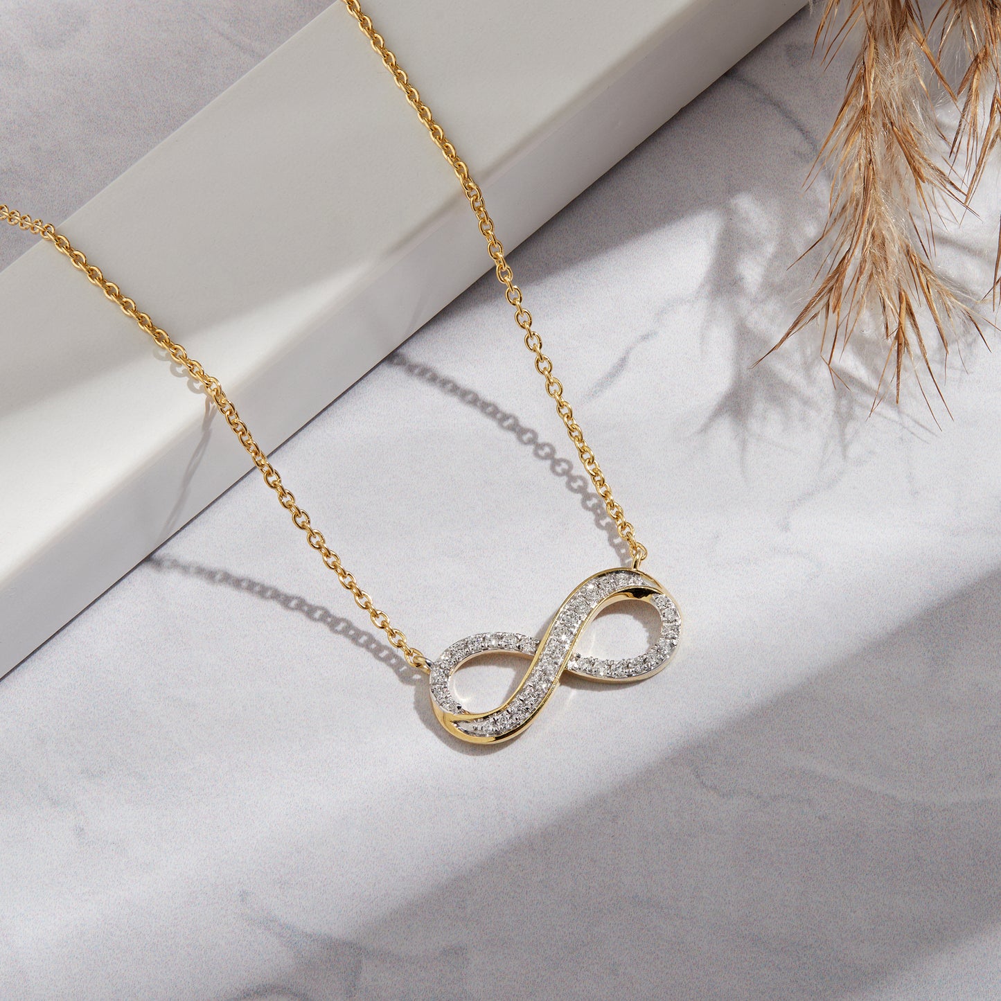 0.25 Ct Diamond 925 Silver Yellow Gold Plated Infinity Pendant Necklace