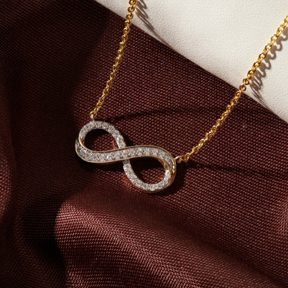 0.25 Ct Diamond 925 Silver Yellow Gold Plated Infinity Pendant Necklace
