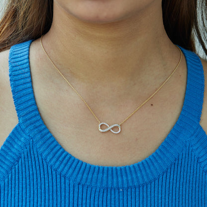 0.25 Ct Diamond 925 Silver Yellow Gold Plated Infinity Pendant Necklace
