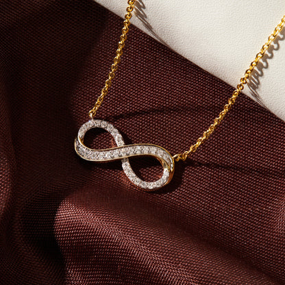 0.25 Ct Diamond 925 Silver Yellow Gold Plated Infinity Pendant Necklace