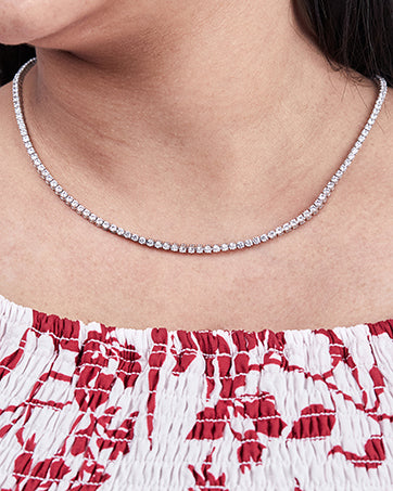 925 Silver 14K White Gold Plated Lab Grown Diamond Tennis Necklace