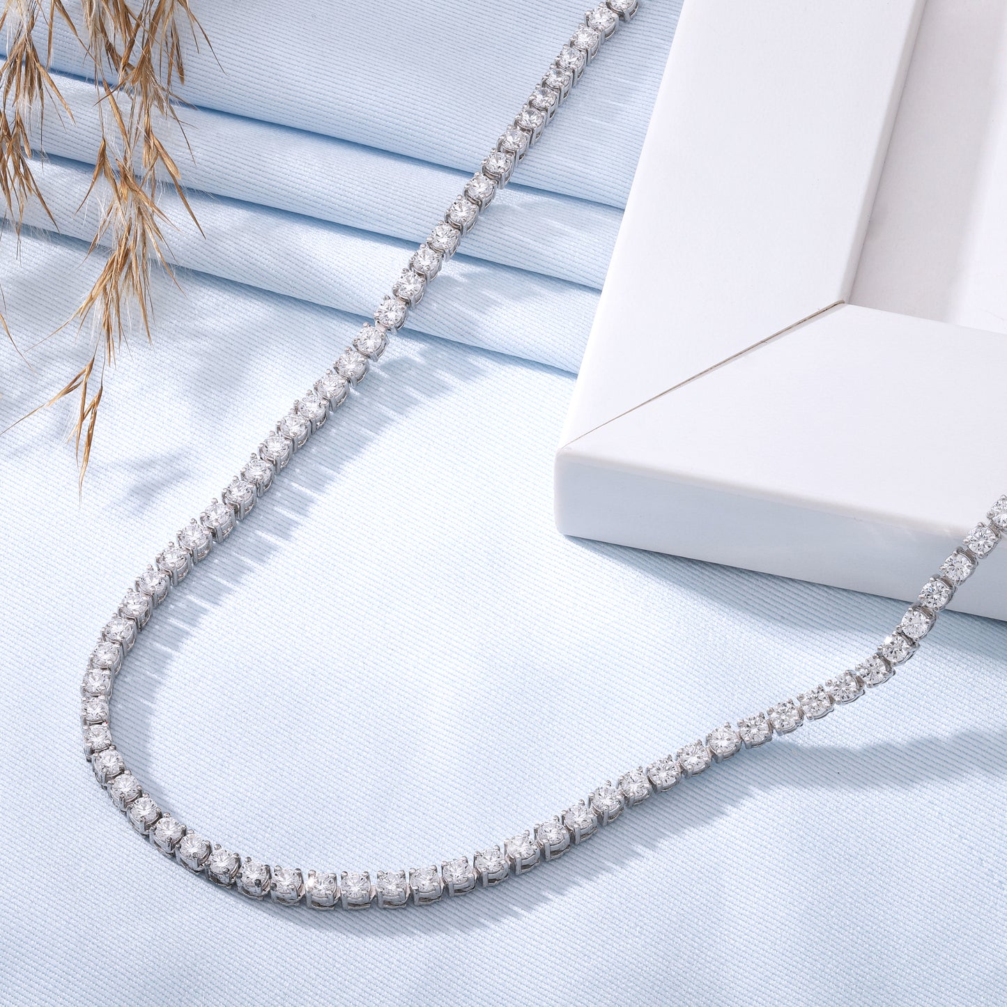 925 Silver 14K White Gold Plated Lab Grown Diamond Tennis Necklace